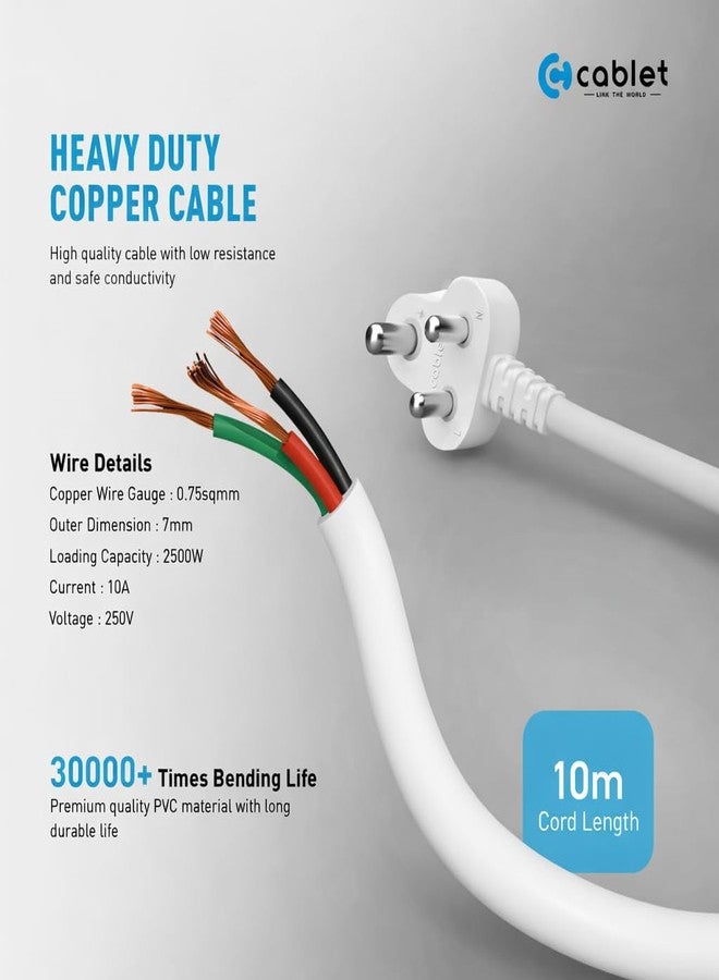 Cablet Extension Board 10 Meter Cable | 2500W 10A | 4 Universal Multi Plug Socket with Individual Switches | 10 Meter Heavy Duty Cord | LED Indicator, Power Strip & Spike Guard for Home & Office Use - Image 5